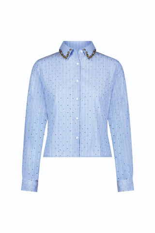 Josefina Crystal Button Up - Blue Stripe (Preorder)