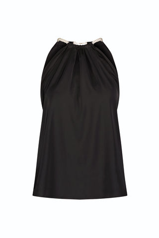 Mika Silky Halter Top - Black (Preorder)