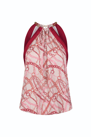 Mika Silky Halter Top - Pink Chain (Preorder)