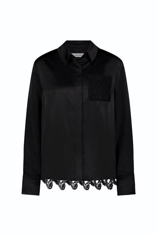 Amelia Silky Lace Blouse - Black (Preorder)