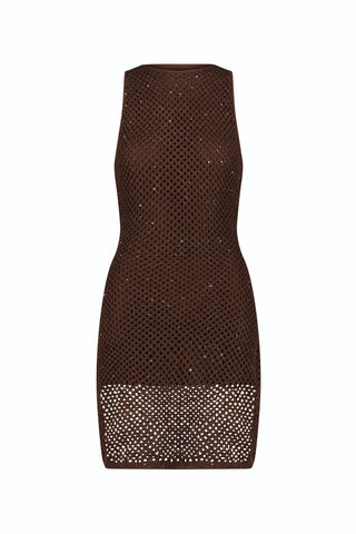 Seraphina Sequin Crochet Dress - Espresso