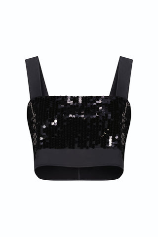 Zoey Sequin Crop Top - Black