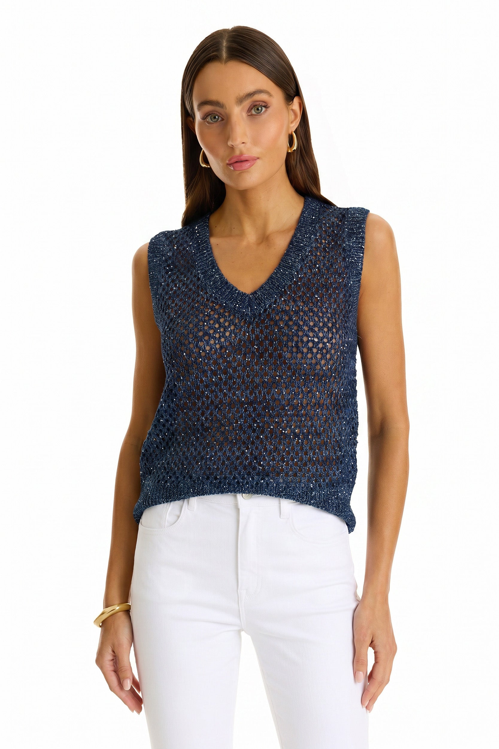 Addison Sequin Crochet Top - Navy – The Noli Shop