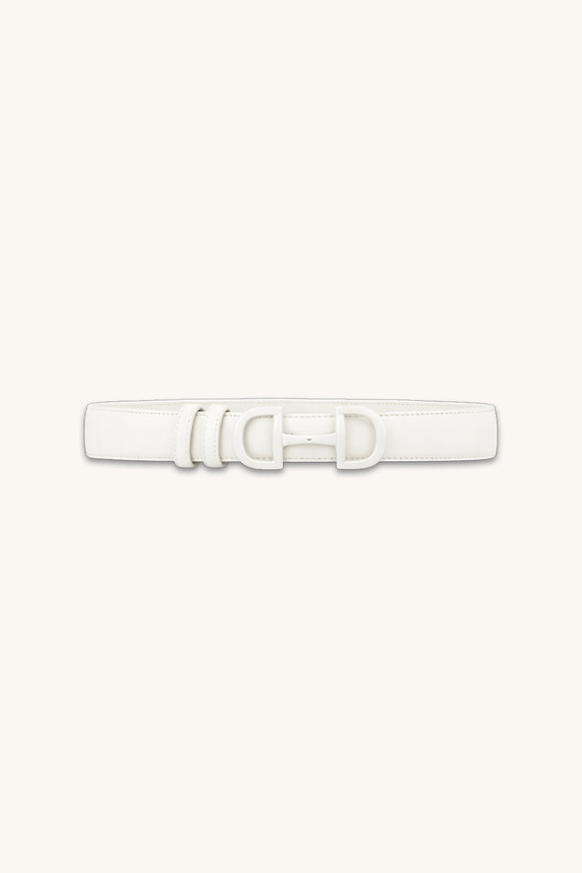 Bettie Belt in Blanc, white pebbled belt with gold horsebit buckle, The Noli Shop