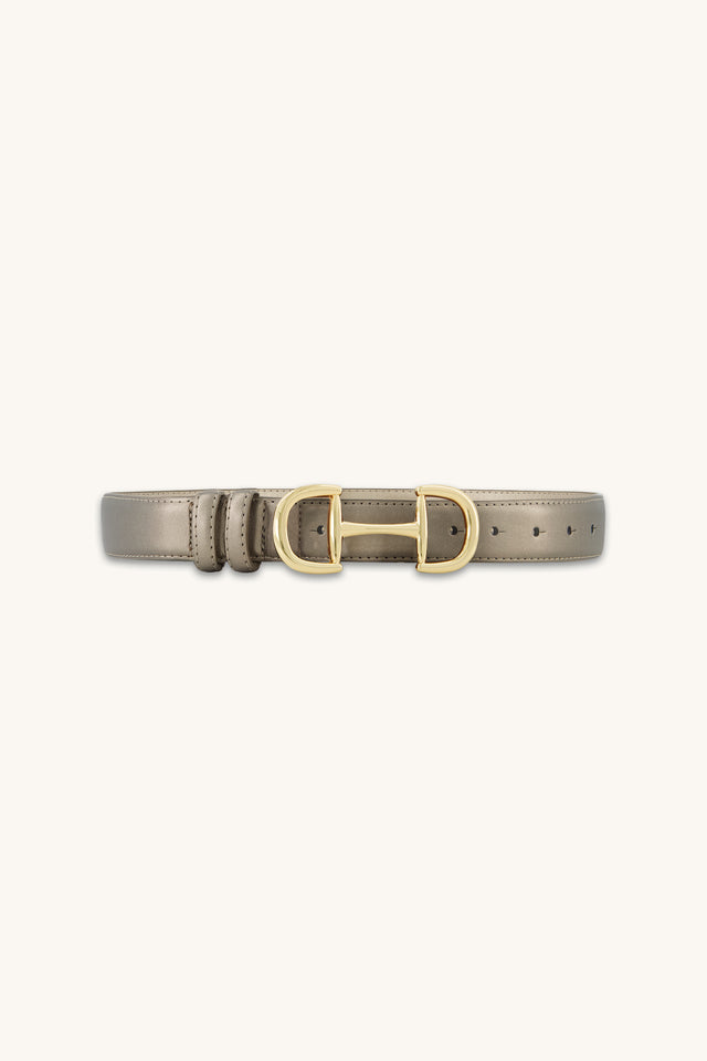 Bettie Belt in Bronze, warm bronze pebbled belt with gold horsebit buckle, The Noli Shop