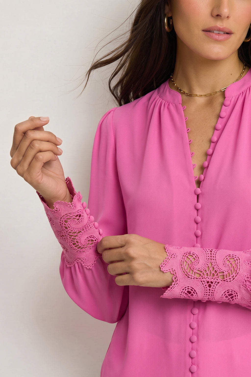 Petal Pink Lace Sleeve Blouse for Women