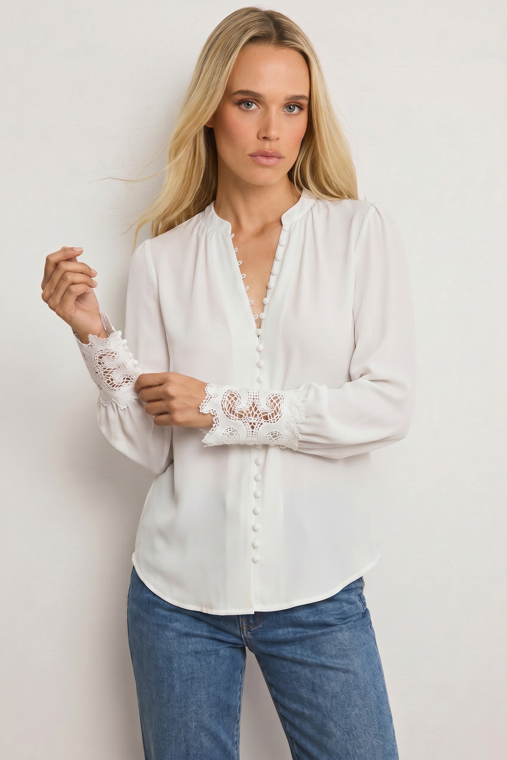 White Lace Sleeve Blouse for Women | The Noli Shop