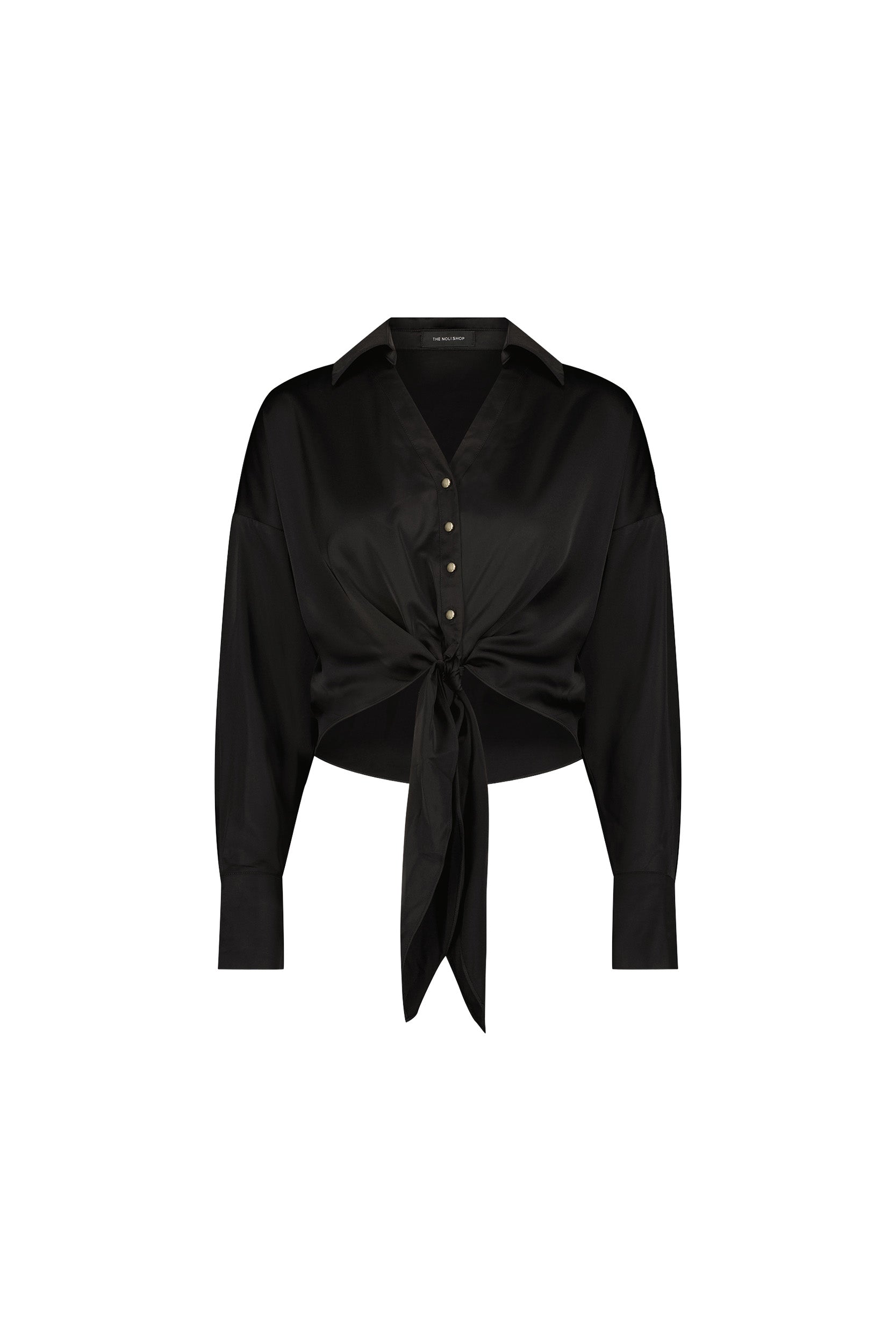 soft tie blouse black 完売品 Cecilia Silk Tie-Front Blouse - Black – The Noli Shop