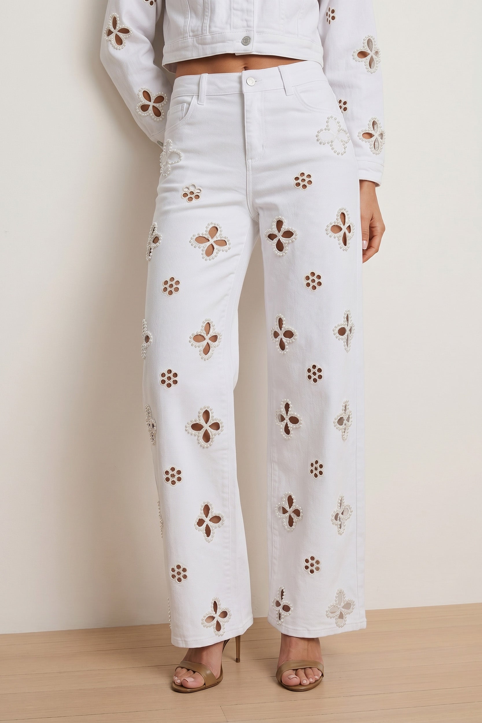 Kaia Pearl High Rise Jean - White