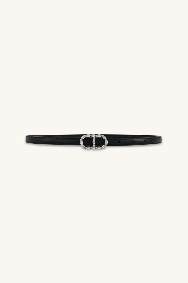 Mabel Belt in Black and Silver, slim black belt with silver oval buckle, The Noli Shop