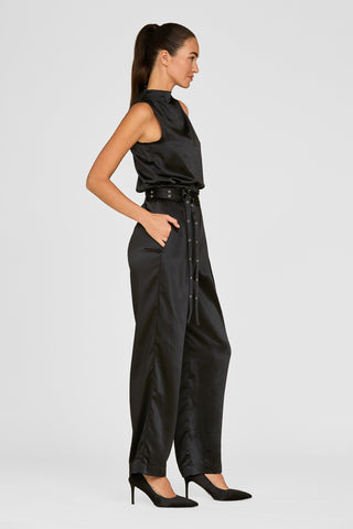 Kora Double Belted Satin Pant - Black