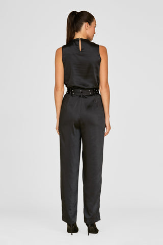 Kora Double Belted Satin Pant - Black