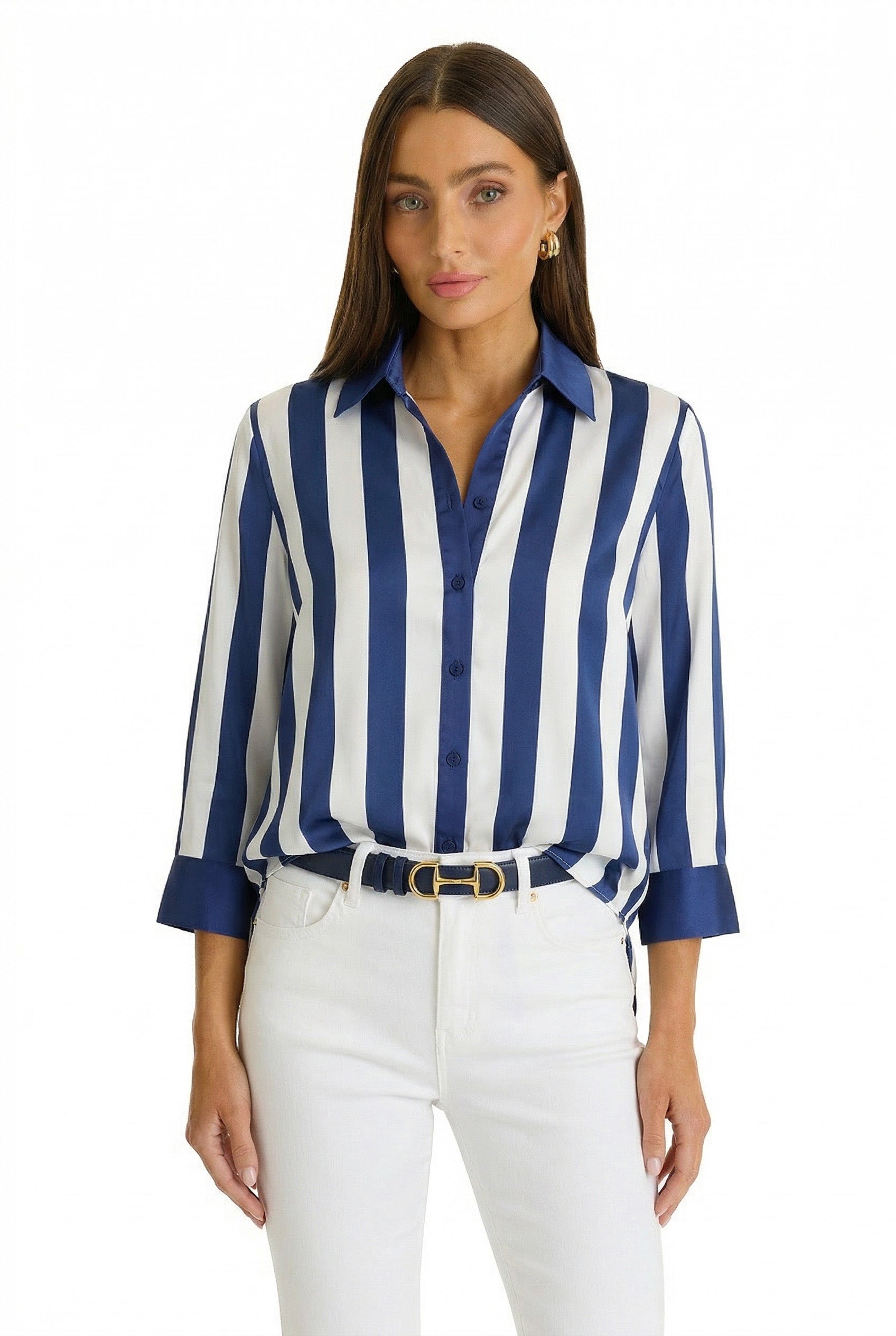 Sara Silk Blouse - Navy Stripe – The Noli Shop