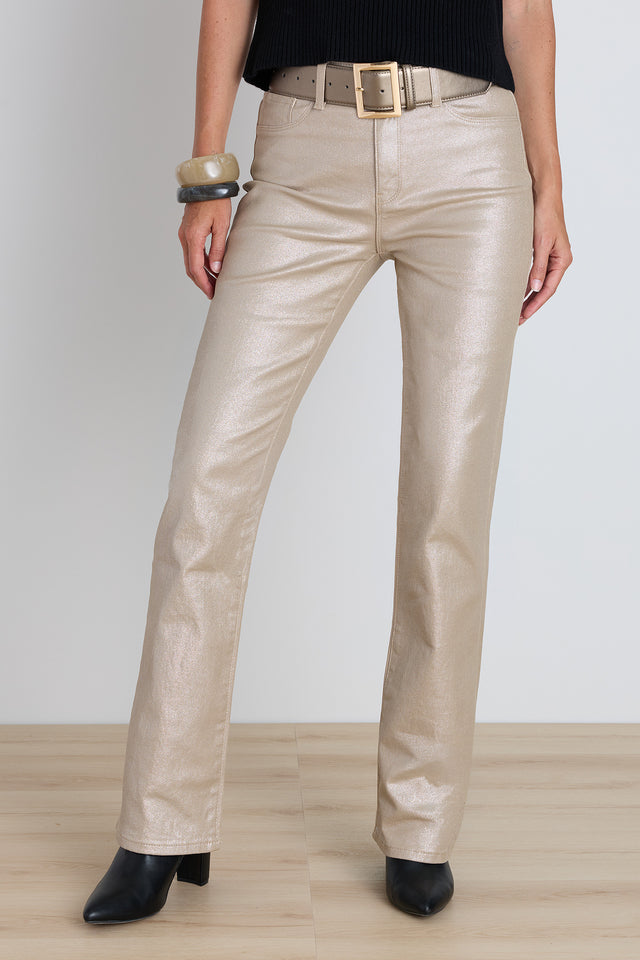 Aria Coated Flare Jean - Champagne