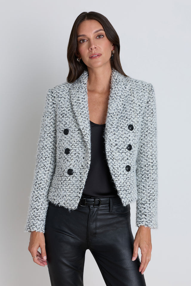 Gabrielle Double Breasted Tweed Blazer - Grey Multi