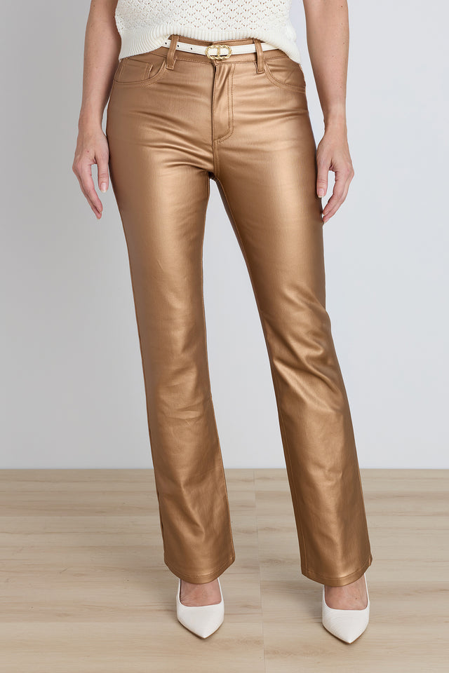Aria Coated Flare Jean - Gold Metallic