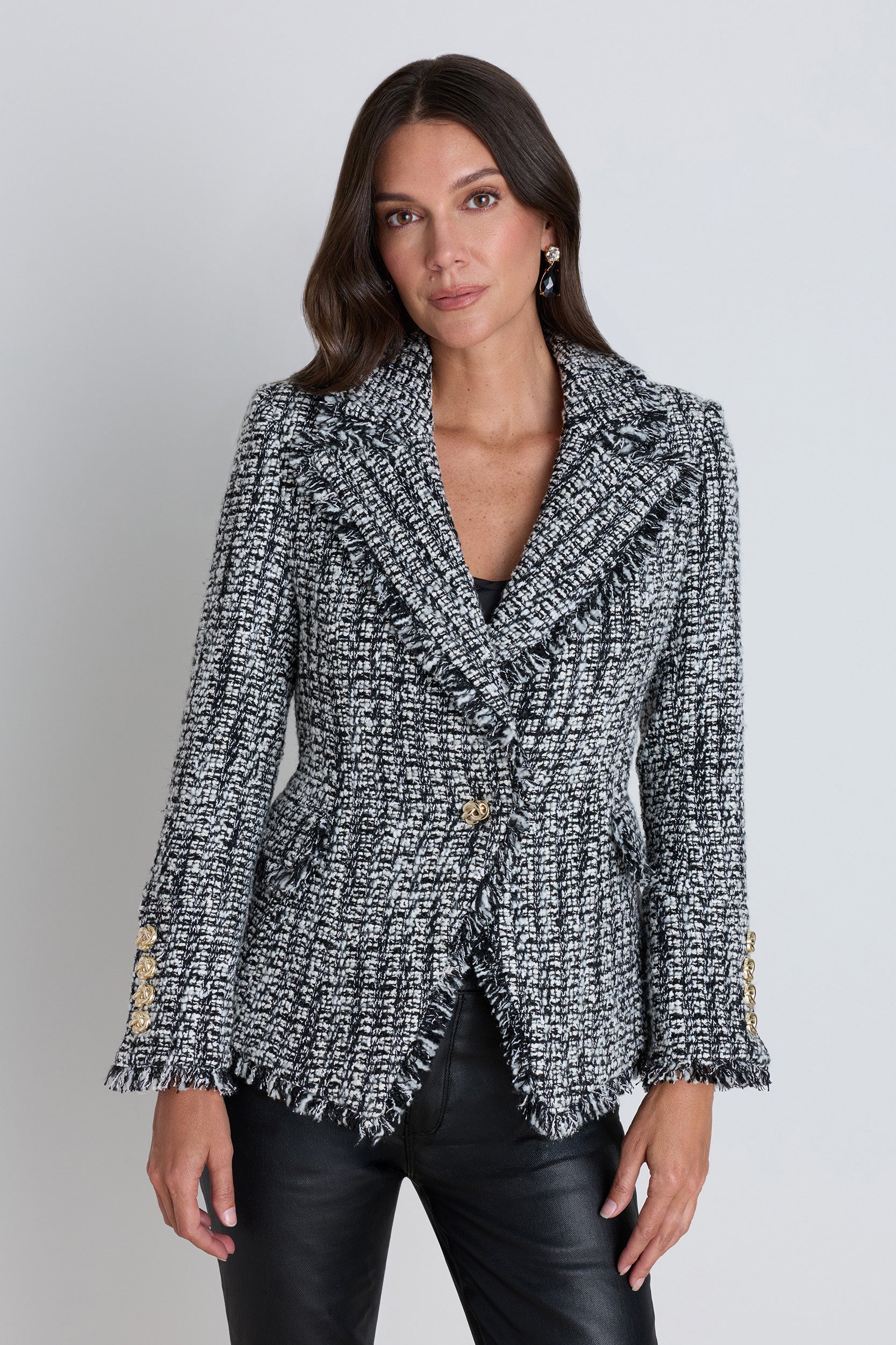 Giselle Single Breasted Tweed Blazer - Black/White – The Noli Shop