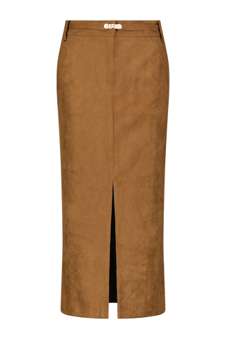 Kendra Sueded Midi Skirt - Cognac