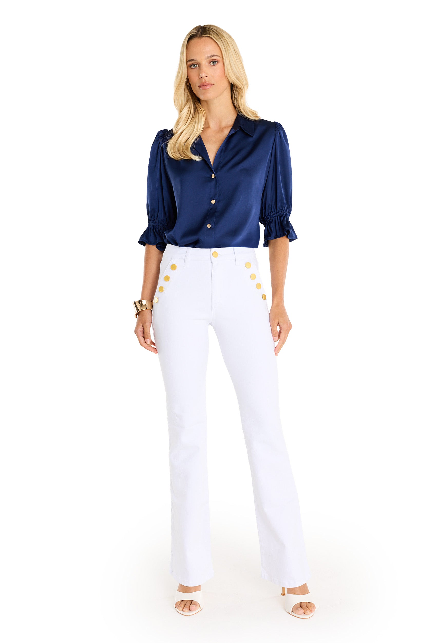 Cindy Ruffle Sleeve Blouse - Navy Large Cindy Ruffle Sleeve Blouse - Navy Large