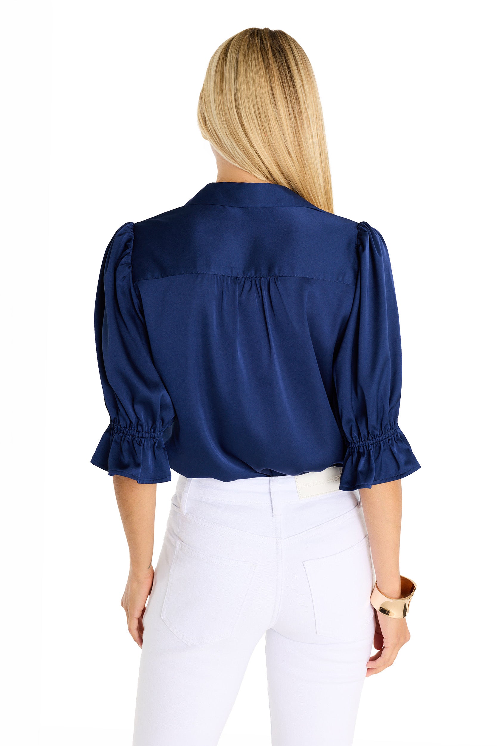 Navy Ruffle Sleeve Blouse for Women | The Noli Shop