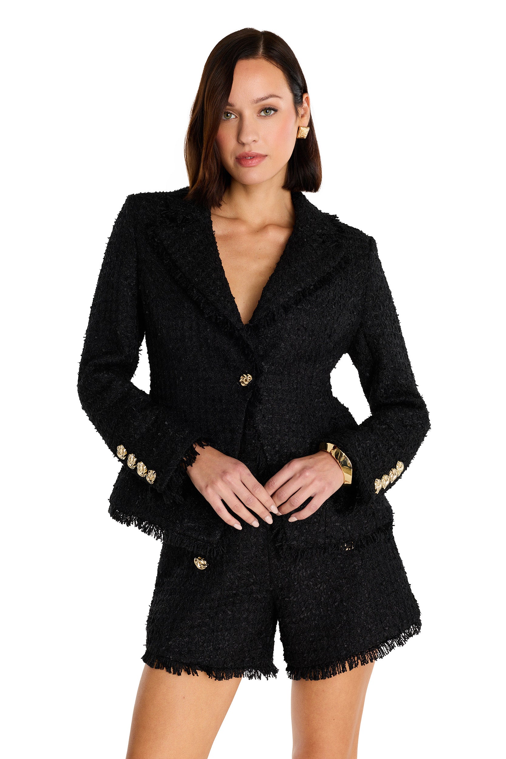 Giselle Single Breasted Tweed Blazer - Black – The Noli Shop