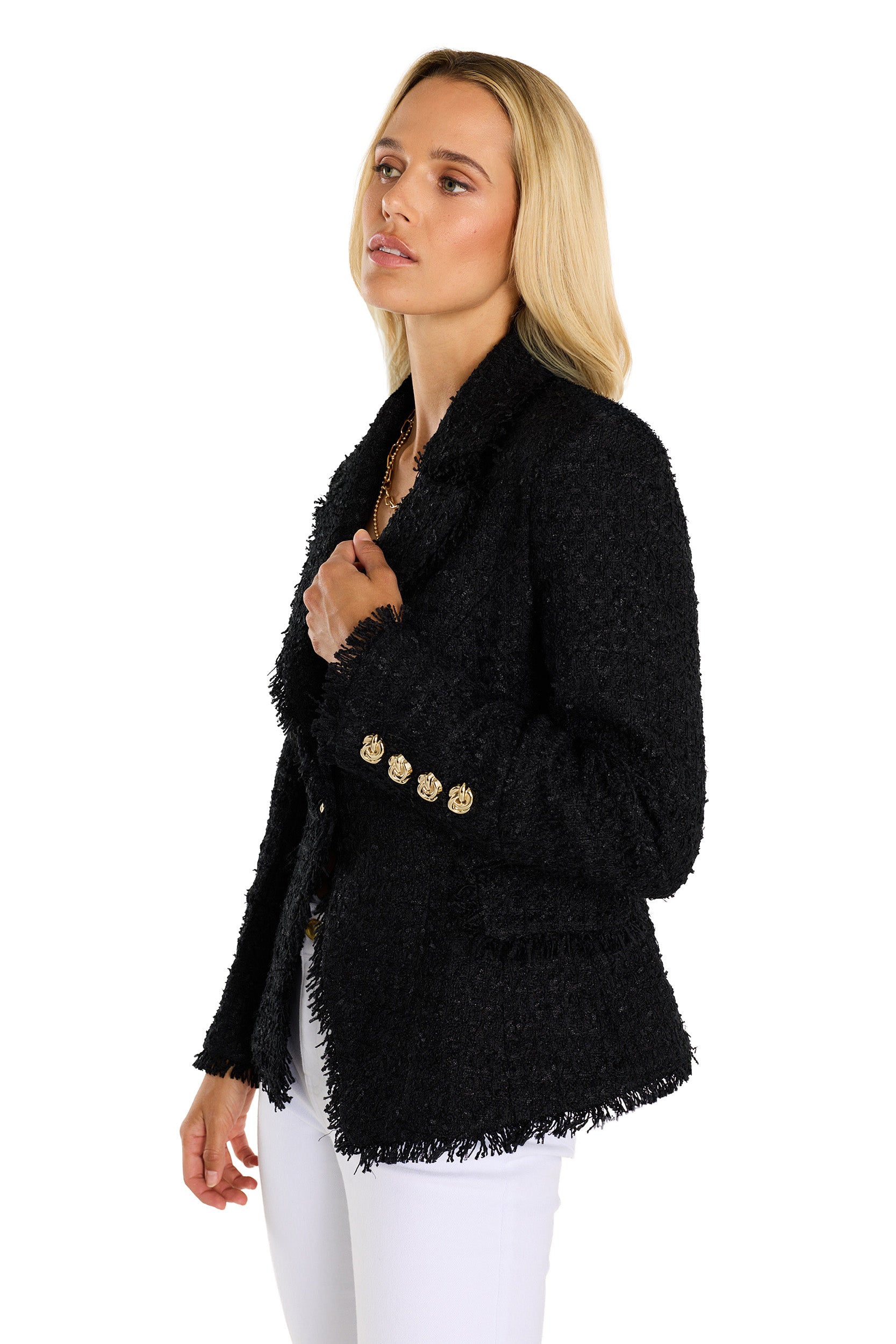 Giselle Single Breasted Tweed Blazer - Black – The Noli Shop