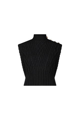 Raina Cable Knit Button Sweater - Black