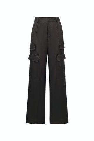 Milan Satin Cargo Pant - Black