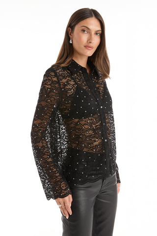 Jena Lace Button Up Shirt - Black