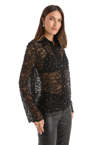 Jena Lace Button Up Shirt - Black
