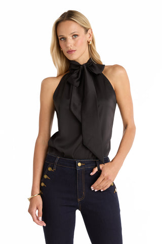 Rina Tie Neck Blouse - Black