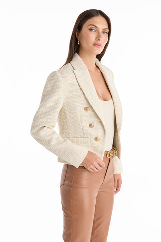 Gabrielle Tweed Double Breasted Blazer - Beige