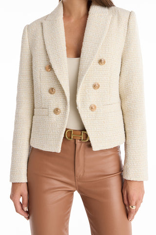 Gabrielle Tweed Double Breasted Blazer - Beige