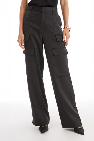 Milan Satin Cargo Pant - Black