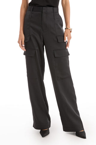 Milan Satin Cargo Pant - Black