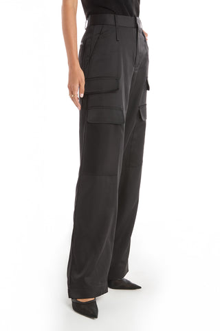 Milan Satin Cargo Pant - Black