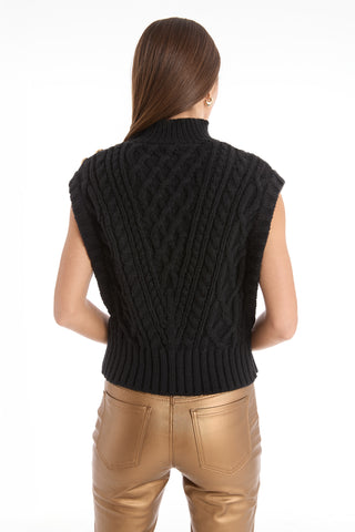 Raina Cable Knit Button Sweater - Black