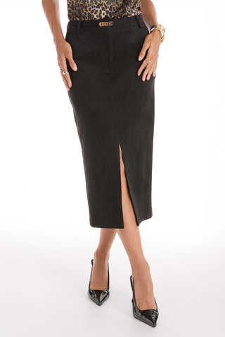 Kendra Sueded Midi Skirt - Black