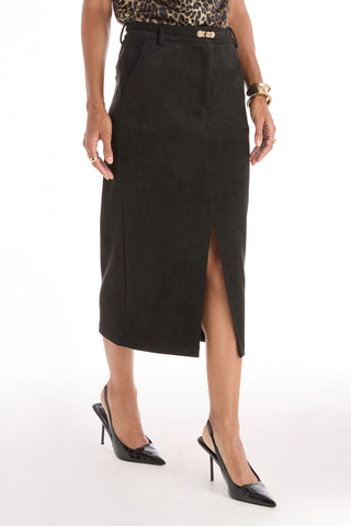 Kendra Sueded Midi Skirt - Black