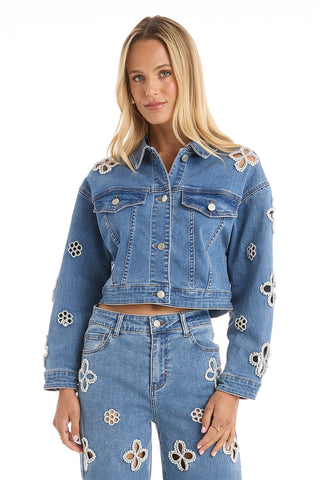 Kaia Pearl Jean Jacket - Medium Blue