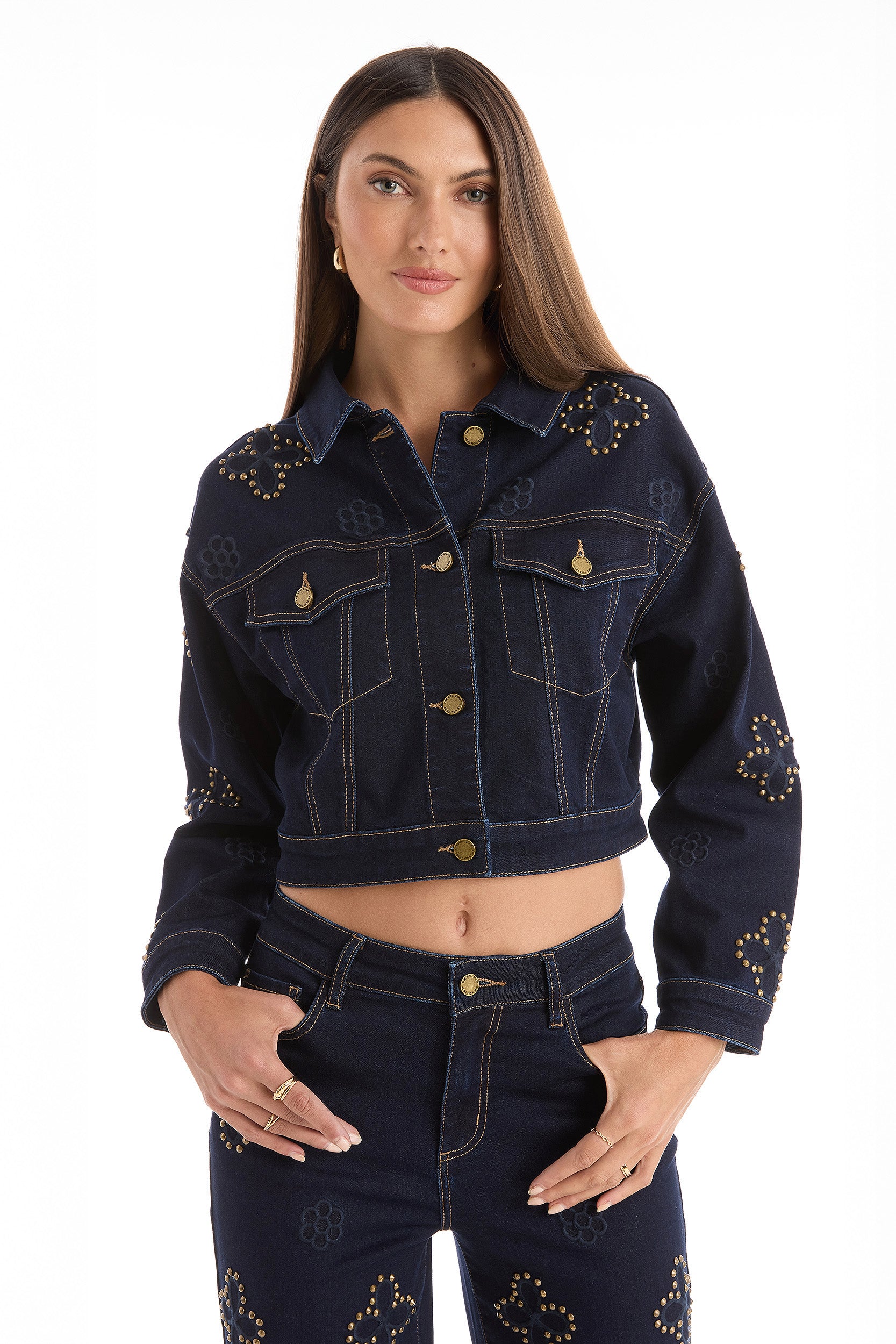 The Noli Shop Women's Kaia Studded Jacket - Indigo The Noli Shop Women's Kaia Studded Jacket - Indigo