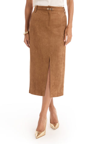 Kendra Sueded Midi Skirt - Cognac