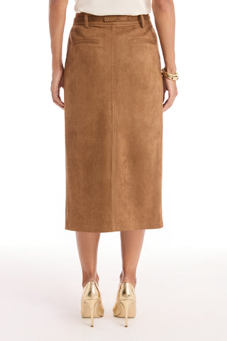 Kendra Sueded Midi Skirt - Cognac
