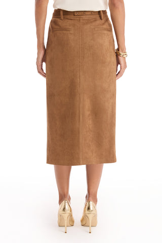 Kendra Sueded Midi Skirt - Cognac