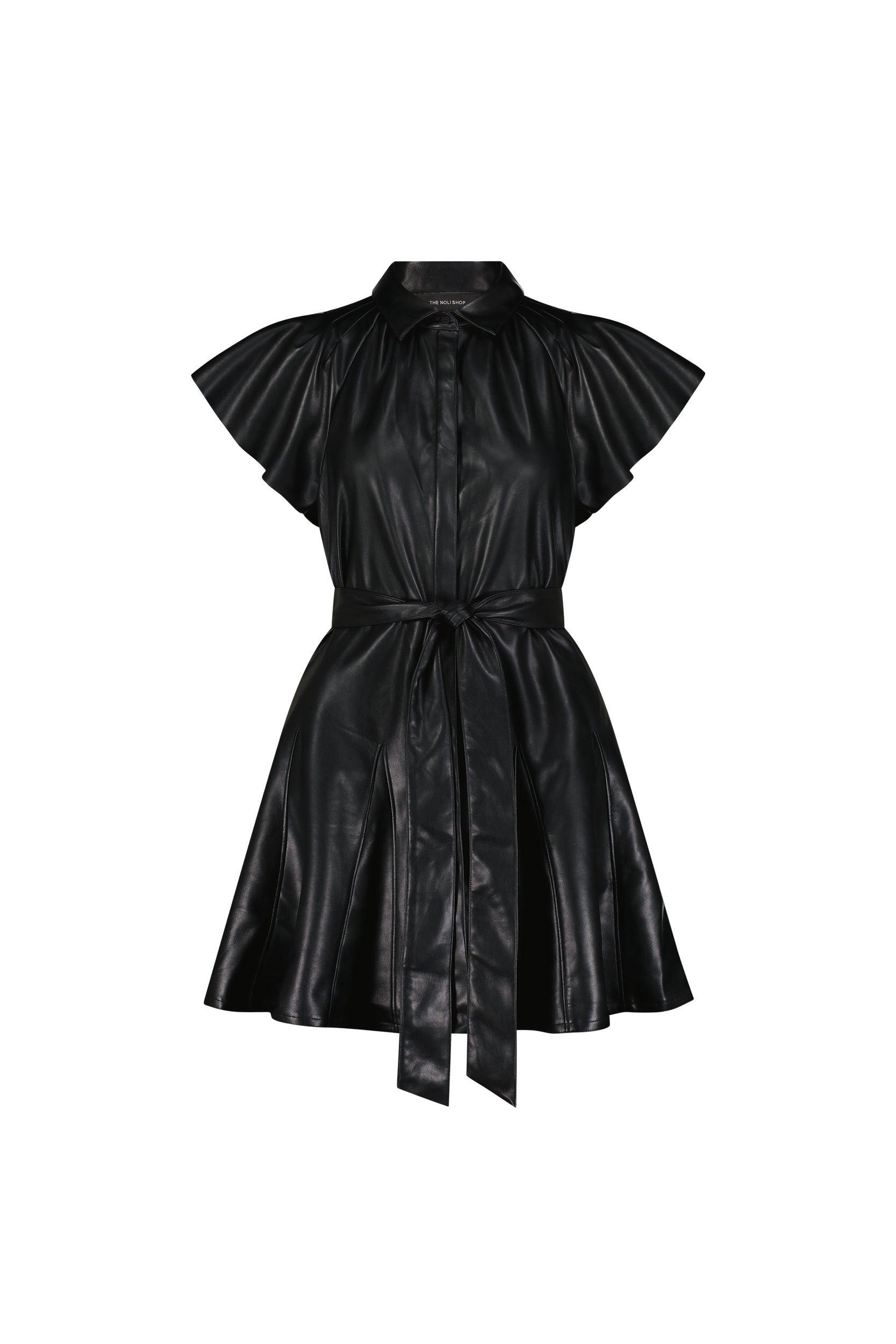 The Noli Shop Women's Devin Leather Ruffle Dress - Black - Black The Noli Shop Women's Devin Leather Ruffle Dress - Black - Black