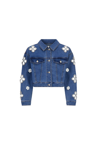 Kaia Pearl Jean Jacket - Medium Blue