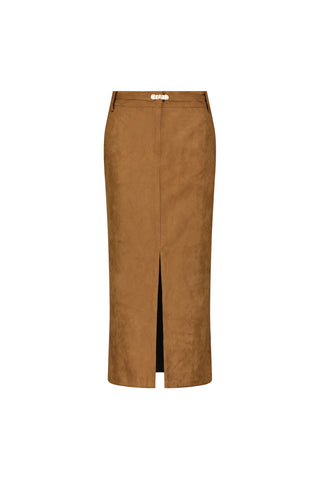Kendra Sueded Midi Skirt - Cognac
