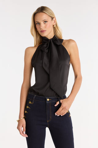 Rina Tie Neck Blouse - Black