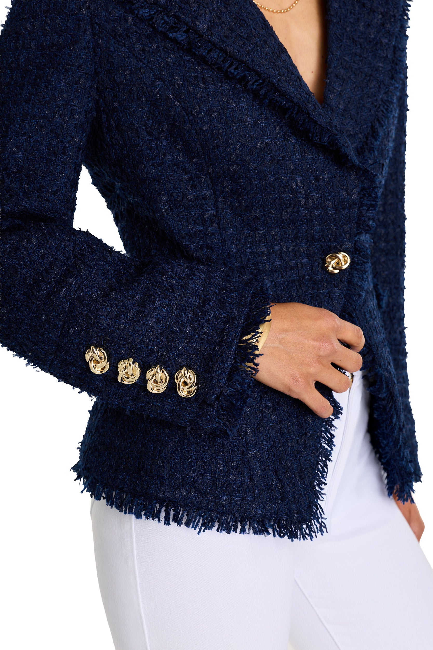 Giselle Single Breasted Tweed Blazer - Navy – The Noli Shop