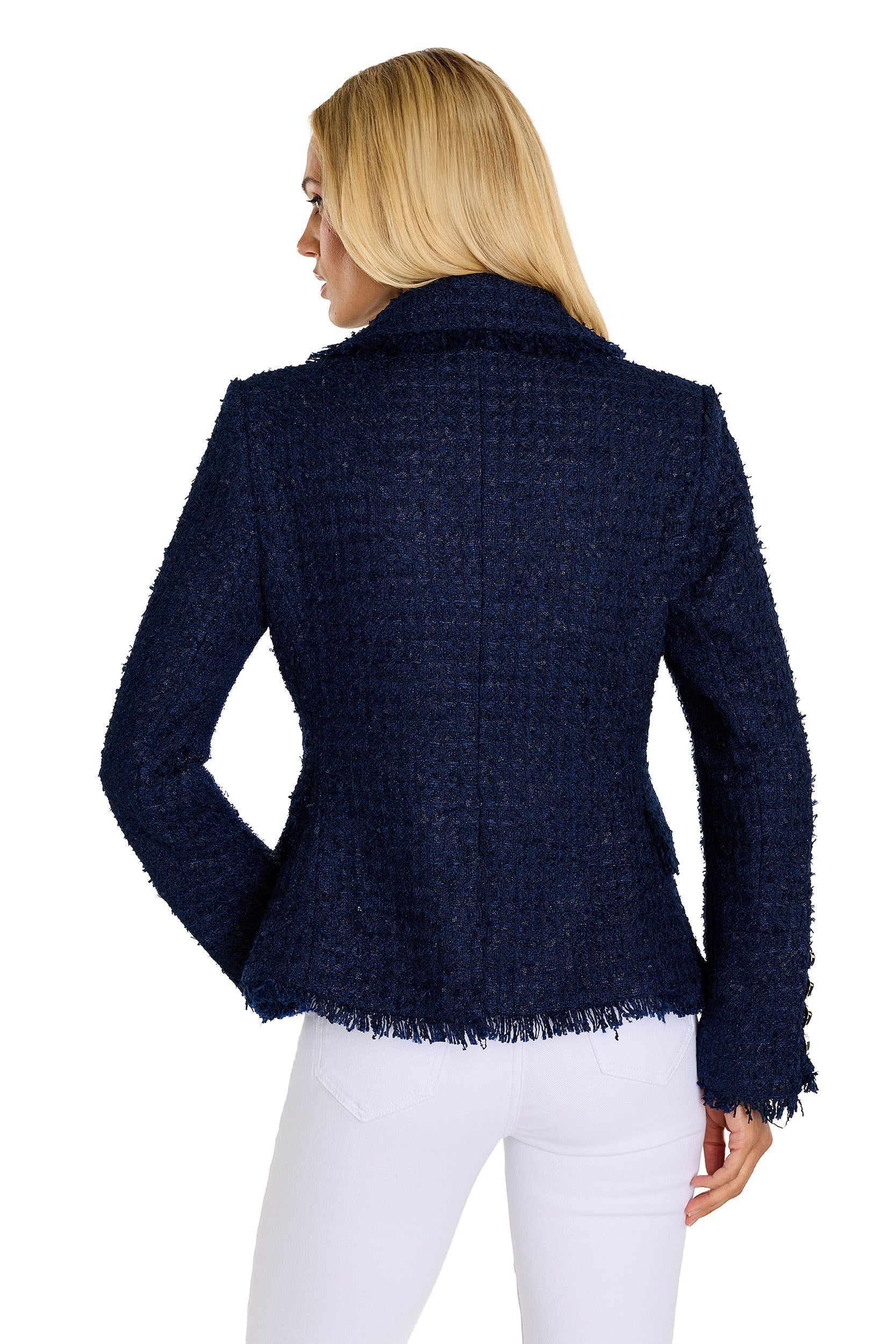 Giselle Single Breasted Tweed Blazer - Navy – The Noli Shop